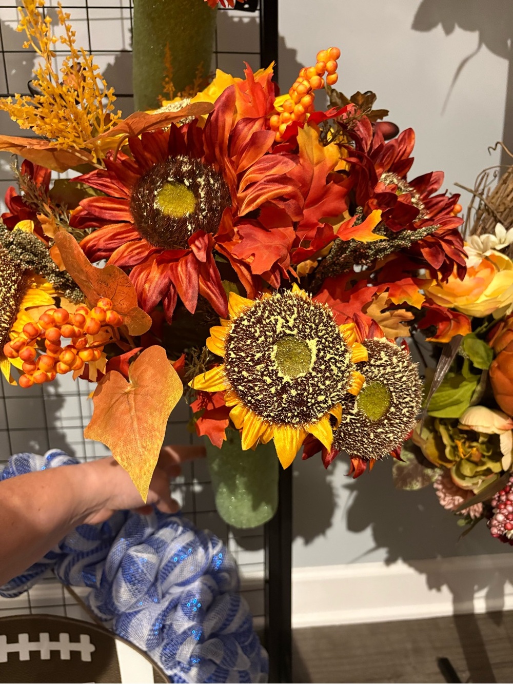 Faux Autumn Sunflower Bouquet - Orange & Yellow Fall Floral Accent for headstone